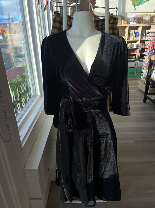 SALE: Black Velvet Wrap Dress