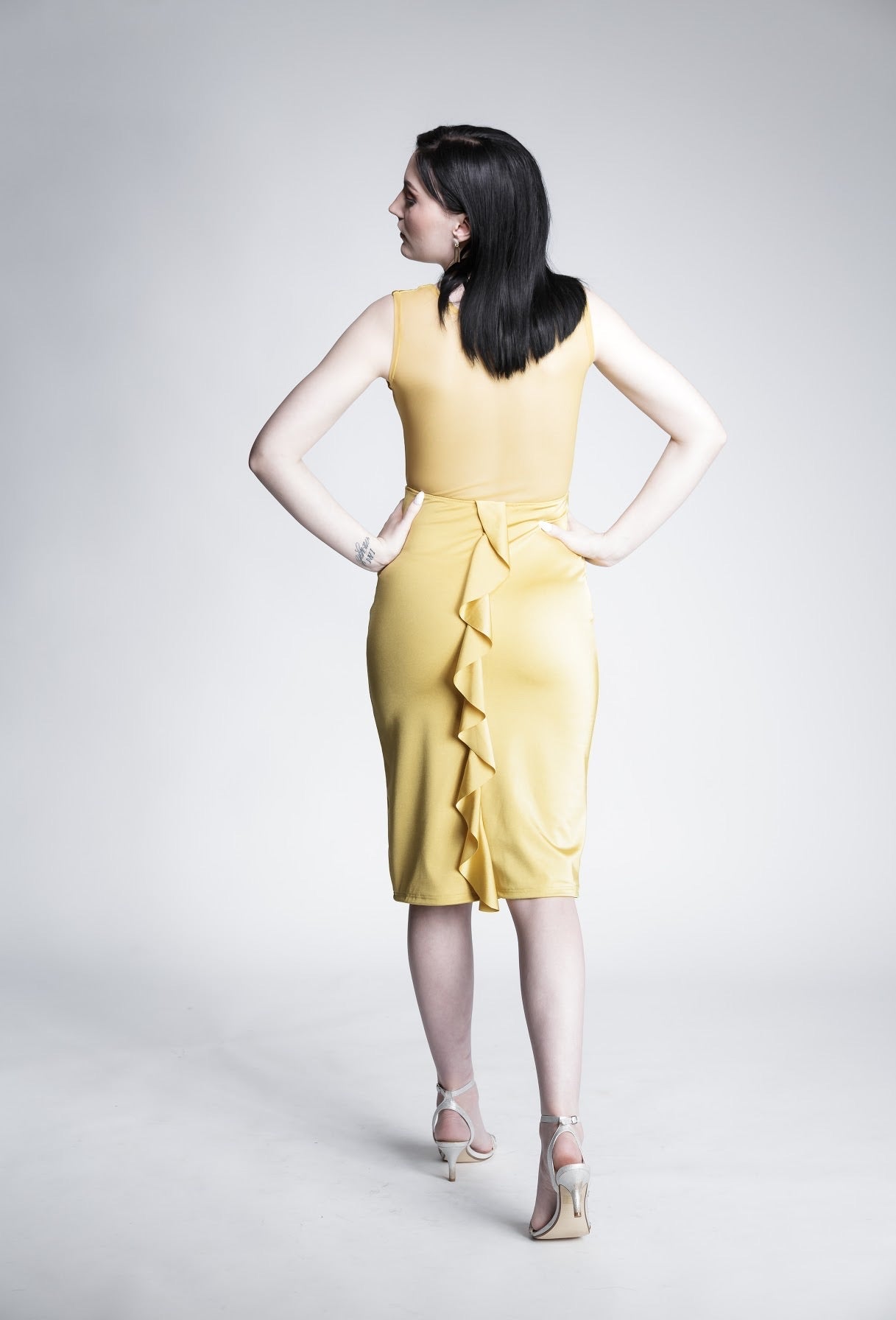 SAMPLE; Mustard yellow Ruffle Bodycon