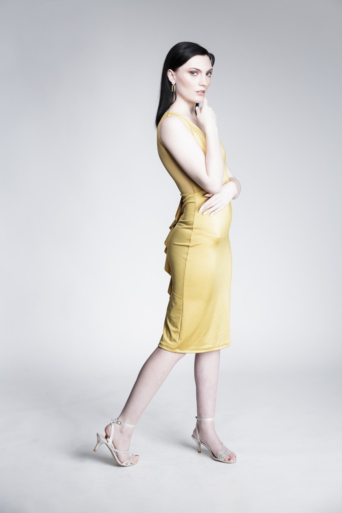 SAMPLE; Mustard yellow Ruffle Bodycon