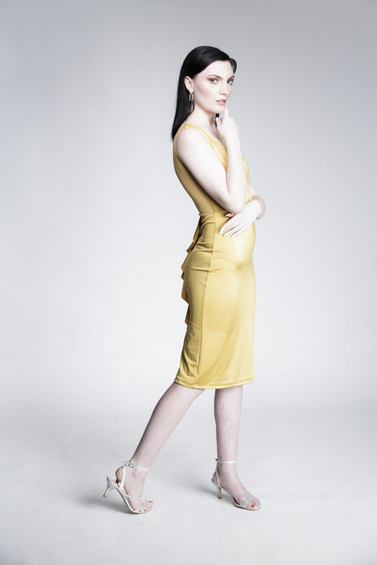 SAMPLE; Mustard yellow Ruffle Bodycon