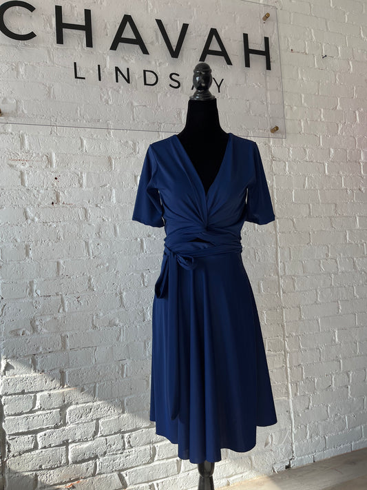 Navy Wrap Top Dress; Off The Rack