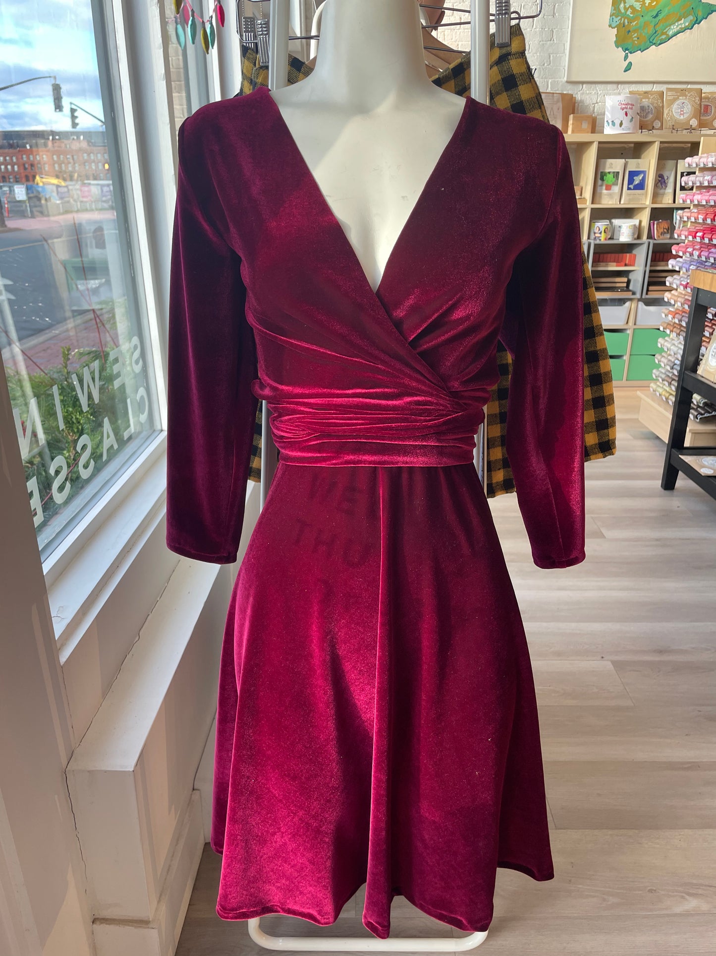 Ready to Ship: Cranberry Velvet Wrap Dress