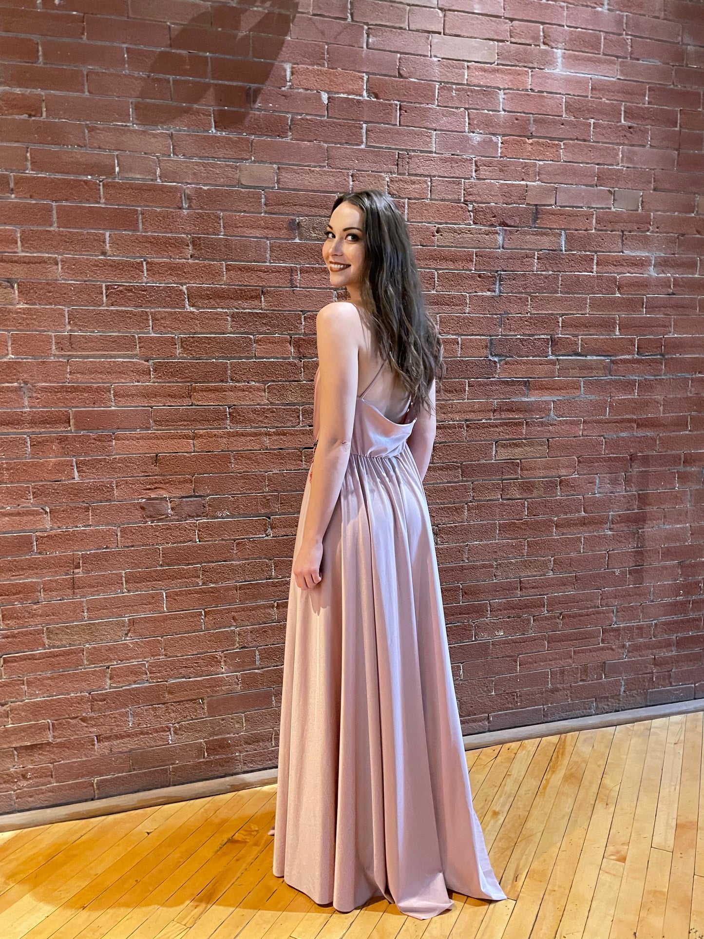 Dusty Rose Cowl Neck Gown