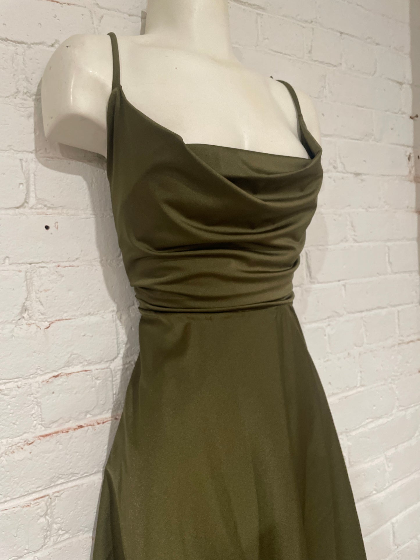 Olive Green Cowl Neck Dress