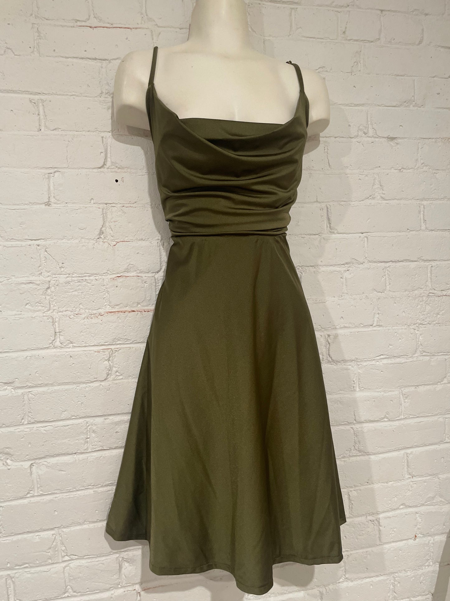 Olive Green Cowl Neck Dress